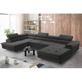 AX LIVING Arborio XL Wohnlandschaft XXL U Form Sofa Dunkelgrau 352cm L - Dunkelgrau