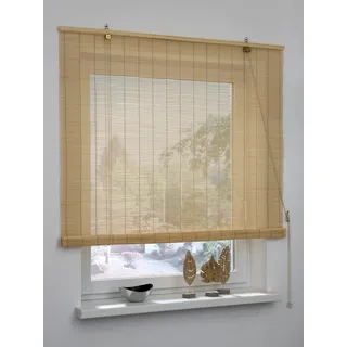 GARDINIA Bambus-Rollo Natur, Decken- oder Wandmontage, Lichtdurchlässig, Transparent, Alle Montage-Teile inklusive, 140 x 160 cm (BxH)