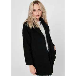 Kurzmantel ONLY "ONLAURELIA SHERPA COAT", Damen, Gr. L, schwarz, Plüsch, Obermaterial: 100% Polyester, unifarben, figurumspielend ca. Mitte Oberschenkel, V-Ausschnitt, Mäntel Kurzmantel, aus Teddyplüsch