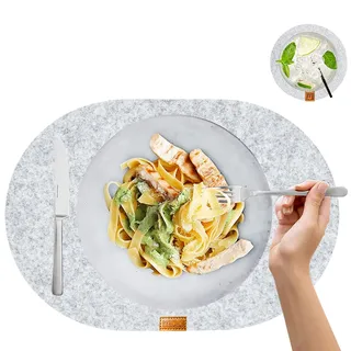 MIQIO® Filz Tischset Oval - Nachhaltige Premium Platzsets 12er Set | Schadstoffgeprüft Ökotex | Aus 100% Recycelten PET Flaschen | 44x29 cm | 6 abwaschbare Filzuntersetzer +6 Glas Untersetzer rund