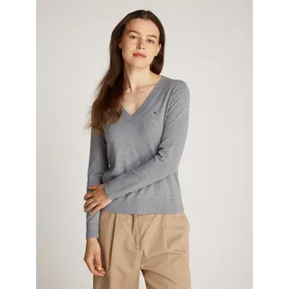 Tommy Hilfiger Damen, Pullover, Jersey Stitch V-Neck Strickpullover, grau (mid Grey Heather), XS