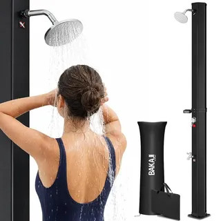 BAKAJI Solardusche für Garten, Schwimmbad, Außenbereich, Camping, Tank 20 l, mit verstellbarem Kopfkopf, Mischbatterie, Warmwasser, Anschluss Gartenschlauch (40 Liter)
