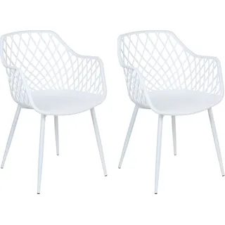 BELIANI Esszimmerstuhl 2er Set Weiß Kunststoff mit Metallgestell Rauten-Design Hohen Armlehnen Modern Schlicht Wohnzimmer Esszimmer Flur Diele - Weiß