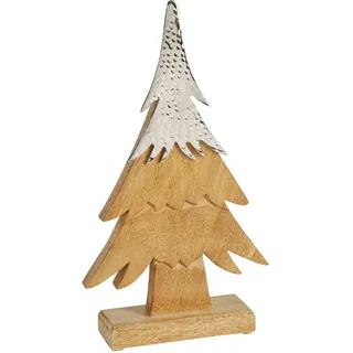 Ambia Home Dekobaum , Braun, Nickelfarben , Holz, Metall , Mangoholz , massiv , Uni , Baum , 20x36x6.5 cm , zum Stellen , Dekoration, Dekofiguren & Skulpturen, Sonstige Dekoobjekte