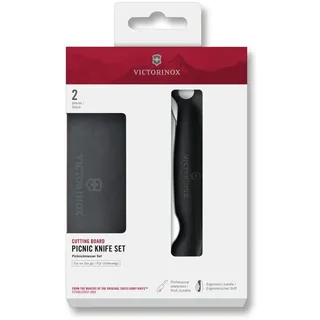 Victorinox Swiss Classic Faltbares Picknick-Messer und Schneidebrett, für Obst, Gemüse, Brötchen, Wellenschliff, Extra Scharf, Schwarz