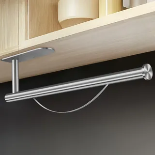 ZUIMENG Küchenrollenhalter Ohne Bohren, Mit Abroll-Bremse Küchenpapierhalter Selbstklebend, Papierrollenhalter Edelstahl Küche Rollenhalter Wand oder Unter Schrank (Silber)