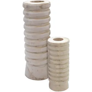Holz Blumenvase 2er Set mit bauchiger Form - je 1x 18 cm und 28 cm - Flasche Holzvase naturbelassen - Tischdeko Fensterdeko für Kunstpflanzen und Pampasgras