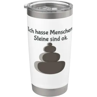 Sarkastischer Spruch: Ich hasse Menschen. Steine sind ok Doppelwandiger Edelstahl-Thermobecher