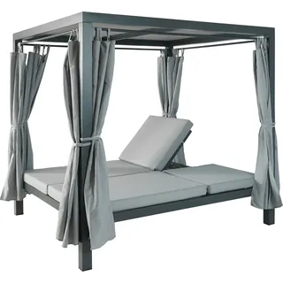 Lounge-Gartenliege HWC-J66, XL Sonnenliege Bali-Liege Doppelliege Outdoor-Bett Daybed, 10cm-Polster Olefin grau - Grau