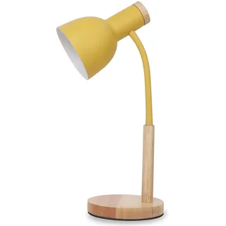 OKSANO Schreibtischlampe, LED Leselampe im Klassichen Holz Design,E27 Socket,Verstellbarem Arm, Kinder Tischlampe für Schlafzimmer,Wohnzimmer (gelb)