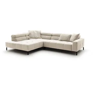 KAWOLA Sofa Ohio Ecksofa Feincord weiß mit motorischem Sitzvorzug Recamiere links, - Weiß