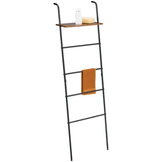Relaxdays Handtuchleiter, 4 Sprossen, Ablage, HxBxT: 150 x 45,5 x 20 cm, Metall, Industrial Wäscheleiter, schwarz/braun