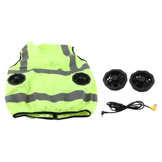 Coole Weste, Sommer-Kühlventilator-Weste, klimatisiert, reflektierende Streifen, wiederaufladbar, Arbeitskleidung, 5 V, fluoreszierendes Grün, XXXL
