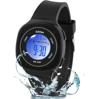 Edillas Kinderuhr Analog für Jungen Mädchen,wasserdichte Armbanduhr Jungen Mädchen Kinder Kleinkind zum Leicht zu lesen Lernen Zeitschule mit Weichem Riemen Lernen Uhren (Schwarz)