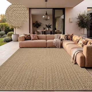 TT Home Outdoor Teppich Wetterfest Garten Schlafzimmer Flur Regenbogen Muster Boho Design Unifarben Sisal Look Moderner Style Größe 160x230 cm - Beige