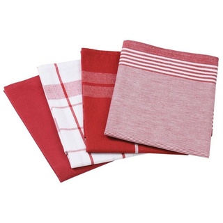 Gözze - Geschirrtuch-Set, 4-teilig, 100% Baumwoll-Jacquard-Stoff, hohe Materialdichte (200 g/m2), 50 x 70 cm Rot