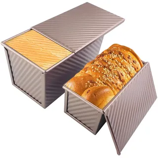 Elsrantor 2 PCS Brotbackform, Backform Kuchen, Kastenform Brot Toast mit Verschiebbarem Deckel, Toastbrot Brotform, Brotbackformen, Toastbrotform Antihaft, für Brote Gebäck Kuchen, (Roségold)