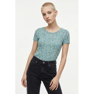 Kurzarmshirt ONLY "ONLBERA BACK LACE UP S/S TOP JRS NOOS", Damen, Gr. L, balsam grün aop:amalie multi flower, Jersey, Obermaterial: 95% Viskose, 5% Elasthan, bedruckt, regular fit normal, Rundhals, Shirts Kurzarmshirt