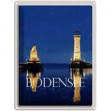 Blechschild 30x40 cm - Bodensee Deutschland Leuchttutm Nacht