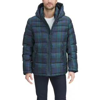 Tommy Hilfiger Herren Hooded Puffer Jacket Daunenalternativer Mantel, Black Watch Plaid, M