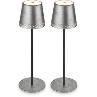 BRILONER - LED Tischlampe kabellos mit Touch, dimmbar in Stufen, höhenverstellbar, Nachttischlampe, Leselampe, LED Lampe, Campinglampe, Tischleuchte, Akkulampe, Outdoorlampe, 38x12 cm, Antik-Silber
