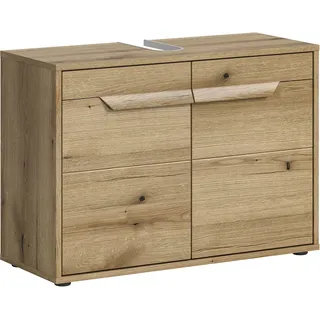 WELLTIME »Kayu, Breite 84 cm, 2 Türen, 1 Einlegeboden«, einzigartiges Griffdesign, Badschrank, Bad-Möbel, Badezimmer, Bad