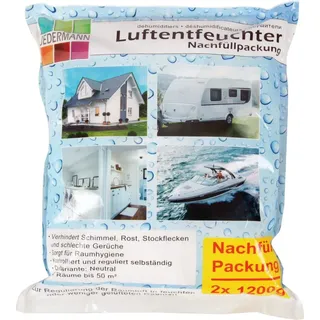 bc-agentur Luftentfeuchter Nachfüll Granulat ( 2x 1200g ), bis 50m2 Raumgröße / 2.500ml Flüssigkeit aufnahmefähig