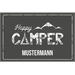Manutextur Fußmatte mit Namen - Motiv Happy Camper - viele Urlaubs-Motive - Schmutzfangmatte personalisiert - Größe 40x60 cm - persönliches & individuelles Geschenk