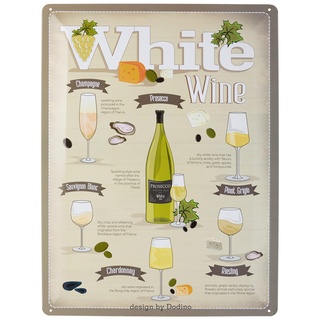 Dodino 30x40cm blechschilder WHITE WINE, Dekoratives Wohnaccessoire, Deko Vintage Küche Wein Fans Geschenkidee