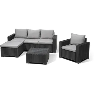 Allibert by Keter Gartenlounge Set Moorea, graphit/cool grey, 4tlg., inkl. Sitz- und Rückenkissen, Kunststoff, runde Rattanoptik, Lounge Set