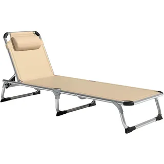 Outsunny Gartenliege mit 4-stufig verstellbaren Rückenlehne, Beige , Metall, Textil , 60x76x165 cm , Gartenmöbel, Gartenliegen