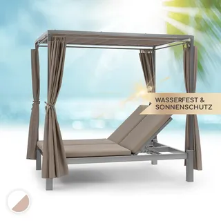 Blumfeldt Doppelliege Outdoor für 2 Personen mit Dach, Doppel-Sonnenliege, Doppel Garten Liege Bett für Erwachsene & Kinder, Gartenbett mit Verstellbarer Rückenlehne, Outdoor-Sonnenbett mit Dach - Grau, Taupe