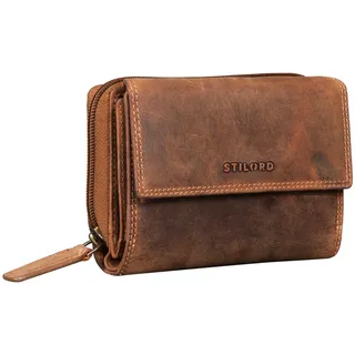 STILORD "Thea Damen Geldbeutel Leder RFID Geldbörse Groß Vintage Portemonnaie für Frauen NFC Schutz Ledergeldbörse mit Reißverschluss in Geschenkbox Echtleder Farbe:Bergamo - braun