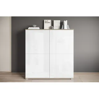 PC-Schrank OTTO HOME "Kenia, Sekretär, Home Office", sonoma, weiß hochglanz, B:120cm H:125cm T:39,5cm, Sekretäre, PC-Schrank, Mit Push-to-open, Tastaturauszug und praktischem Stauraum