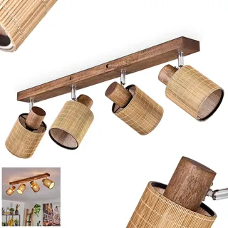 HOFSTEIN Deckenleuchte Kinnared, verstellbare Deckenlampe aus Holz/Metall/Bambus in Braun/Chrom/Natur, Leuchte im skandinavischen Design mit Lichteffekt, 4 x E14, Esszimmmer, Schlafzimmer, Wohnzimmer