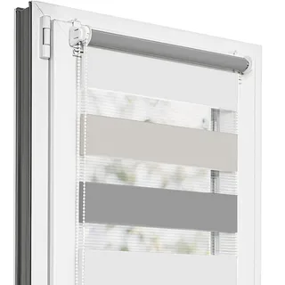 Estika Doppelrollo Klemmfix ohne Bohren - 80 cm x 120 cm - Trio: Dunkelgrau-Hellgrau-Aschgrau - 29 Stofffarben, Tag und Nacht Duo Rollo, Rollos für Fenster ohne Bohren(80 cm Stoffbreite)