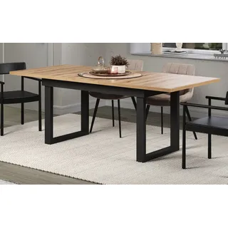 Esstisch "Syncro" Eiche hell, ausziehbar 160-200 cm, Metallgestell und Synchronauszug - Braun, Schwarz