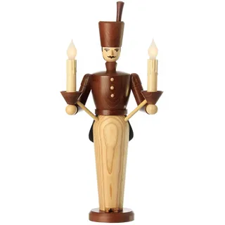 Lasierter Bergmann Lichterfigur mit natur Unterteil & 2 Kerzen 16,5x36x10 cm