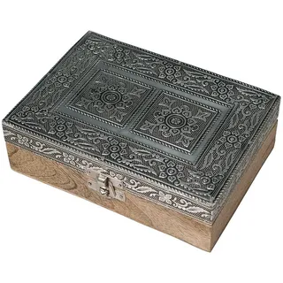 HAB & GUT -BOX051- Schmuckbox aus Holz Ornament verziert 17 x 12 x 5,5 cm rustikal Old