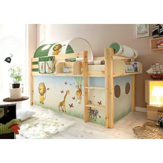 TICAA Hochbett Malte 101 x 114 x 205 cm Kiefer massiv natur beige safari