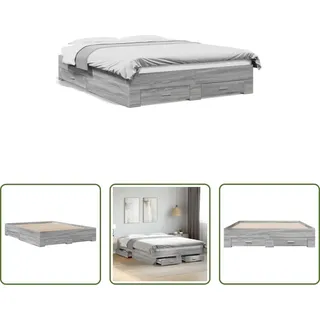The Living Store Bettgestell mit Schubladen Grau Sonoma 160x200 cm Holzwerkstoff - Grau