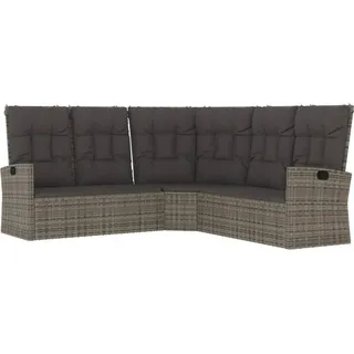 vidaXL Ecksofa mit Liegefunktion und Kissen Grau Poly Rattan - Grau