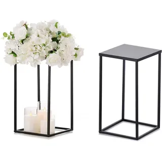 Sziqiqi 40cm Schwarz Vase mit Platte Hochzeit Mittelstücke für Tischdekoration – 2 Stück Hoch Vase Geometrische Blumenständer Metall Vasen Bodenvasen für Geburtstag Jubiläum Empfang Verlobung