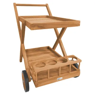 AXI Bodhi Servierwagen aus Teak Holz mit 2 Ablageflächen & Flaschenhalter | Küchenwagen mit Rollen für Garten, Balkon, Terrasse | Rollwagen für - Braun