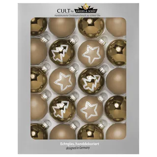 KREBS & SOHN 20er Set Glas Christbaumkugeln - Weihnachtsbaum Deko zum Aufhängen - Weihnachtskugeln 5,7 cm - Gold Sterne, ‎360 g