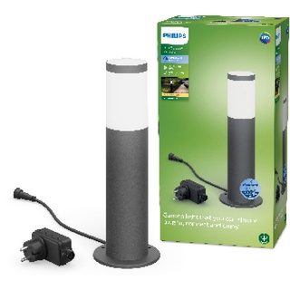 PHILIPS Utrecht Outdoor Sockelleuchte 1-er Starter Set (6 W), wetterfeste Niedervolt Außenleuchte mit warmweißem Licht, energiesparende LED Beleuchtung, anthrazit