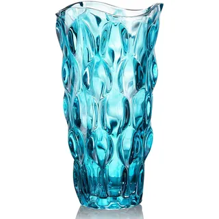 CEMABT 24 cm Blumenvase 3.4 lbs Thickened Vase für Tulpen- Geschenke für Mama zum Geburtstag,Geschenkideen Mutter Glasvase für Blumen Klarglasvase Dekorativ für Hochzeiten(Blau)