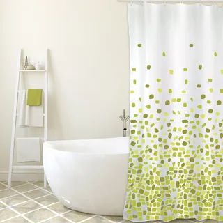 MSV Cotexsa by Premium Anti-Schimmel Textil Duschvorhang - Anti-Bakteriell, waschbar, 100% wasserdicht, mit 12 Duschvorhangringen - Polyester, „Brest“ Grün 180x200cm – Made in Spain