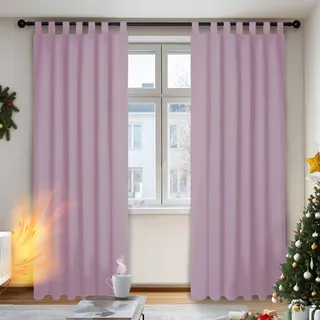 Deconovo Vorhang Verdunkelung Thermo Vorhänge Lärmschutz Schlaufenvorhang, 245x140 cm(HöhexBreite), Hellpink, 2er Set