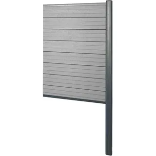 WPC-Sichtschutz Sarthe, Zaun Windschutz, Alu-Pfosten zum Einbetonieren  Erweiterungselement schmal, 95cm grau - Grau